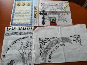 Набор погребальный х.б.  8 предметов (иконка Казанская)